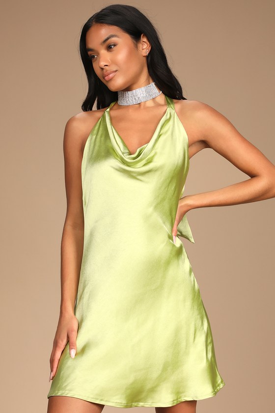 Light Green Mini Dress - Satin Dress ...
